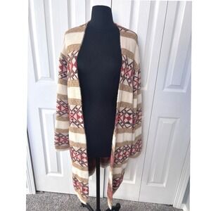 FSL Apparel Womens Large Cozy Geometric Aztec Print Cardigan Sweater  Open Front